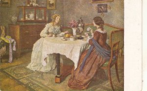 Carl Leop. Ladies. Tea Time. The Friends Fine painting, vintage German PC
