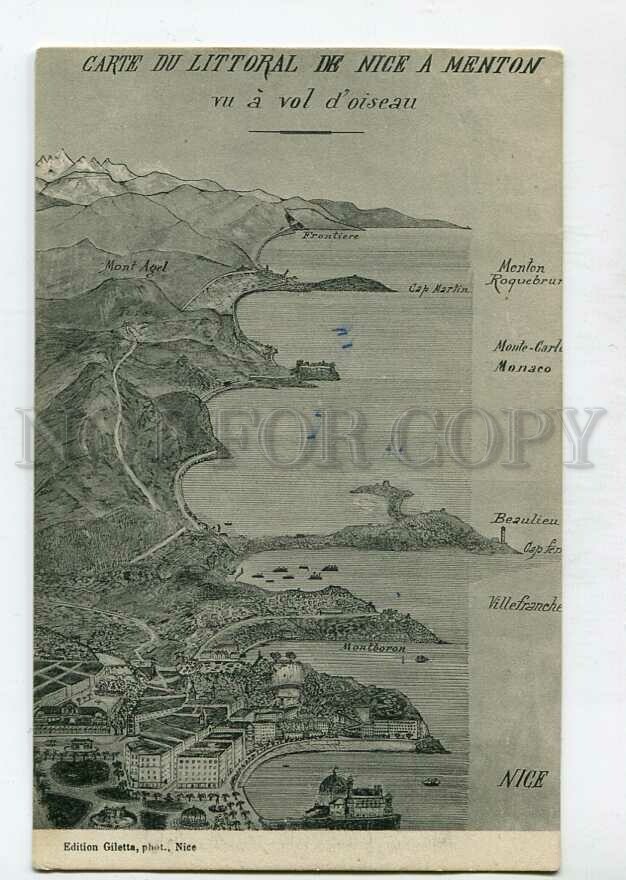 3140856 ITALY Map of NICE COAST MENTONE Vintage PC | Topics - Maps ...