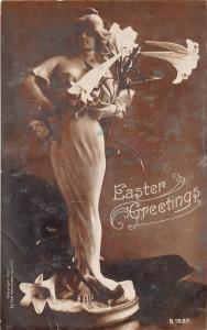 D95/ Easter Postcard Holiday Greetings Real Photo RPPC Beautiful Woman 9