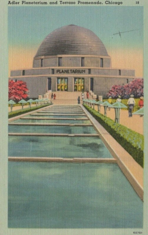 Adler Planetarium & Terrazo Promenade Chicago Illinois Vintage Linen Post Card 