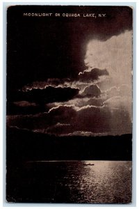 c1910 Moonlight on Oquaga Lake Night View New York NY Vintage Antique Postcard 