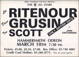 Lee Ritenour Dave Grusin Tom Scott Live Hammersmith Odeon Concert 1970s Handbill