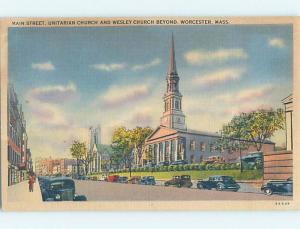 Linen CHURCH SCENE Worcester - Near Boston Massachusetts MA AD1125