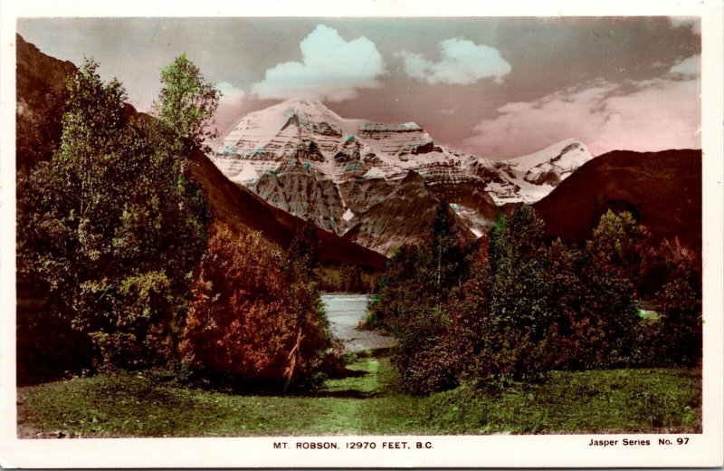 Vtg Mt Robson British Columbia Canada RPPC Hand Colored Real Photo Postcard