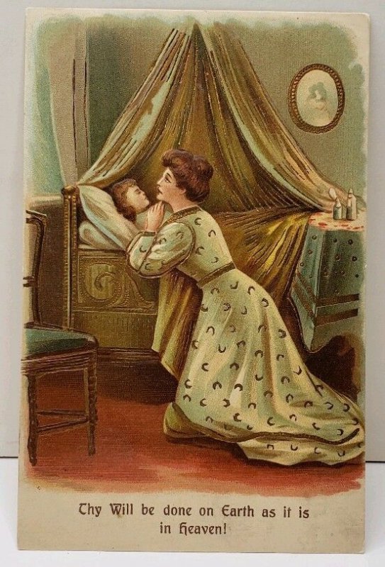 Thy will be done on earth as it is in Heaven, Lady & Child Embossed Postcard E11