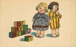 C-1910 Be my beau block spelling romance Comic Art #220 Postcard 21-11592