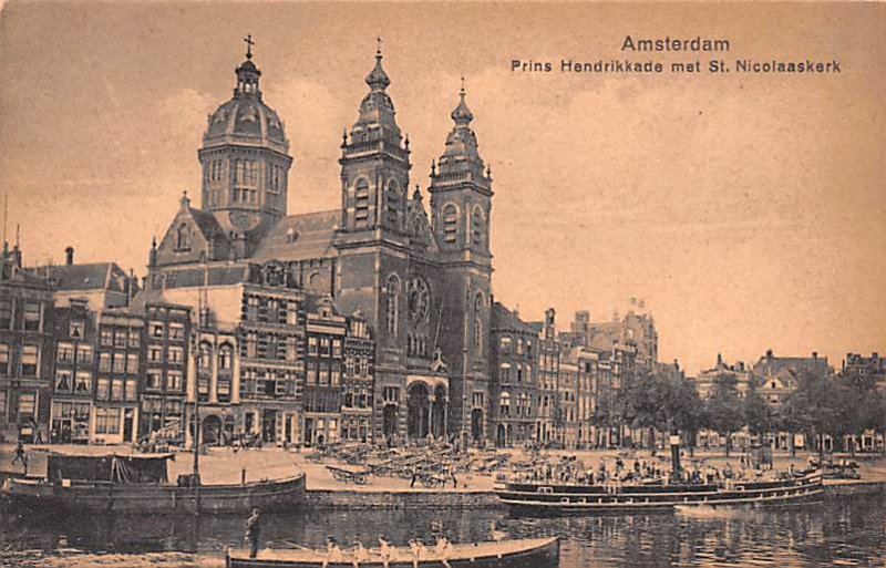 Prins Hendrikkade met St Nicolaaskerk Amsterdam Holland Unused 