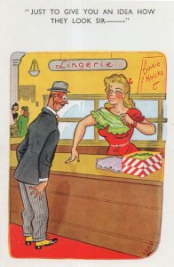 Man Buying Womans Underwear Gets Sexy Surprise From Shop Lady Comic Postcard