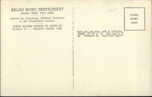 Walnut Ridge AR HWY 67 Salad Bowl Restaurant Postcard