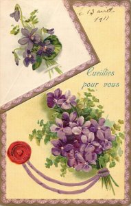 Embossed flowers fantasy greetings lilac bouquet 1911 France