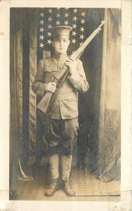 Postcard RPPC 1916 Ohio Columbus Patriotic Soldier rifle OH24-2313