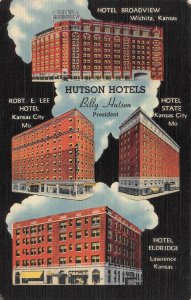 Roadside Advertising  HUTSON HOTELS~Billy Hutson  MISSOURI~KANSAS  1949 Postcard