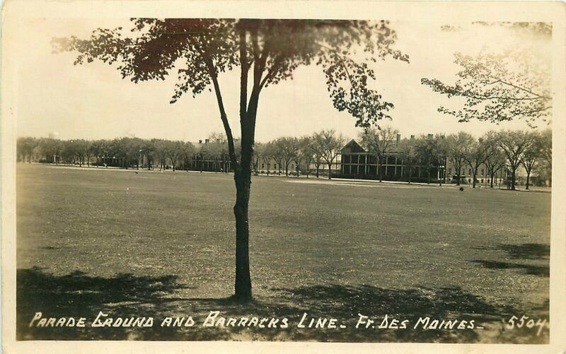 Fort Des Moines Iowa Parade Grounds Barracks 1940s RPPC Photo Postcard 21-6871