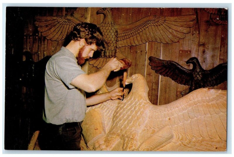 c1960 Joe Jensen Woodcarving Eagle Branson Missouri MO Vintage Antique Postcard