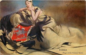 Postcard C-1910 Russia flag of nations Patriotic reclining woman TP24-3496