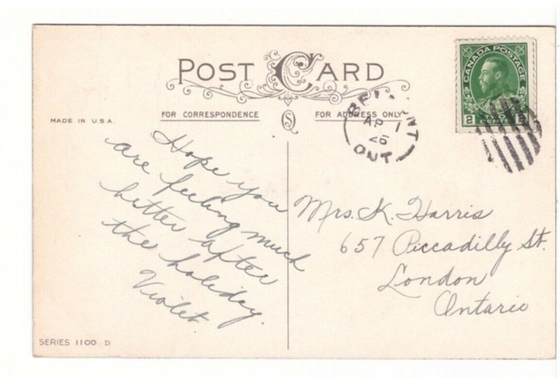 A Happy Easter, Rural Scene, Flowers, Flowering Tree, Vintage 1925 Postcard