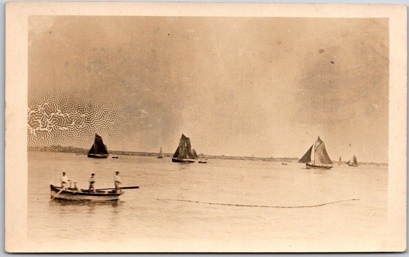 Boat And Ship Ocean View Fishing Boat Real Photo RPPC Postcard