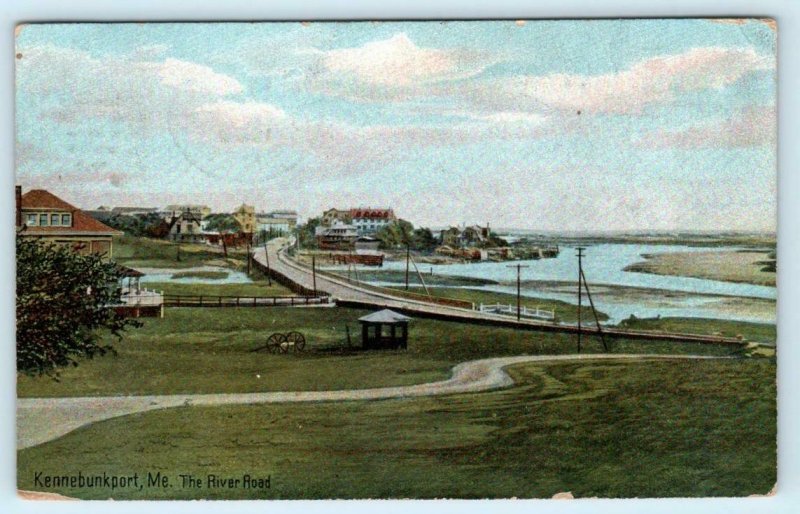 KENNEBUNKPORT, Maine ME ~ RIVER ROAD Street Scene 1909 Postcard 