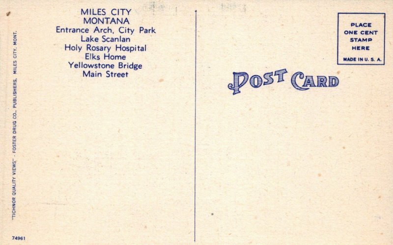 MT. Miles City, Montana Linen Large Letter Postcard