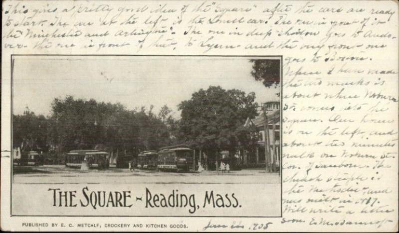 Reading MA Trolleys in Square c19059 Postcard