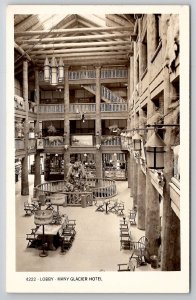 Montana Many Glacier Hotel Lobby RPPC Glacier National Park Photo Postcard M26