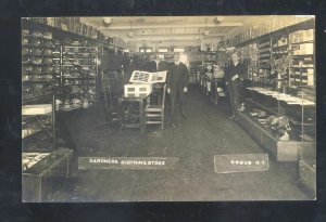 RPPC SODUS NEW YORK GARDNERS CLOTHING STORE INTERIOR REAL PHOTO POSTCARD