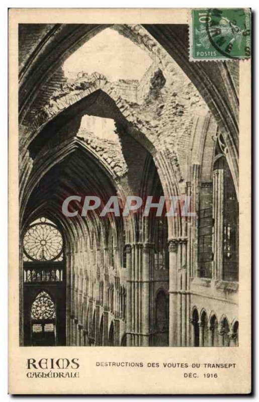 Old Postcard Reims Cathedral Destruction vaults of the transept