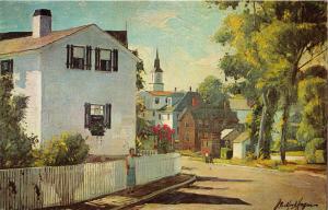 ROCKPORT MASSACHUSETTS~BEACH STREET~PAINTING BY J BRADFORD HAGUE POSTCARD 1960s