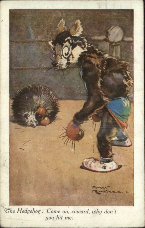 fantasy Hedgehog & Wolf or Fox Boxing Match ROUNTREE c1920 Postcard