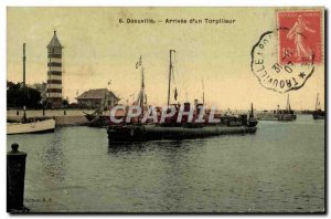 Old Postcard Deauville Arrival of a boat Torplileur TOILEE map