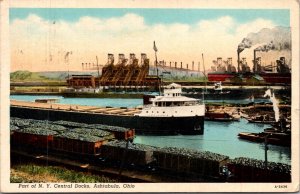 Postcard Part of New York Central Docks in Ashtabula, Ohio