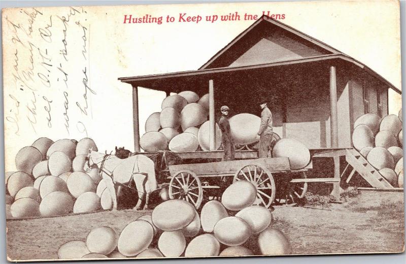 Hustling to Keep Up with the Hens Eggs Exaggeration Vintage Postcard K13