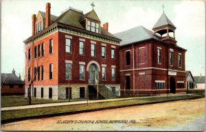 Postcard St. Joseph's Church & School in Hammond, Indiana