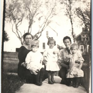 c1910s Outdoor Family RPPC Mother Cute Children House's Yard Sidewalk Photo A211