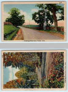 2 Postcards GREETINGS from ROCK VALLEY, Iowa IA ~ Sioux County c1940s Linens