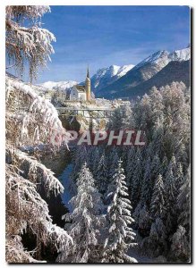 Postcard Modern Kirche mit Scuol Innbrucke