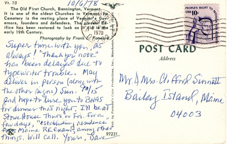 PC7139  THE OLD FIRST CHURCH, BENNINGTON, VERMONT