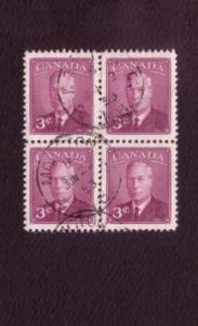 Canada Block of Four Used Stamps, George VI 3cent Purple, #286