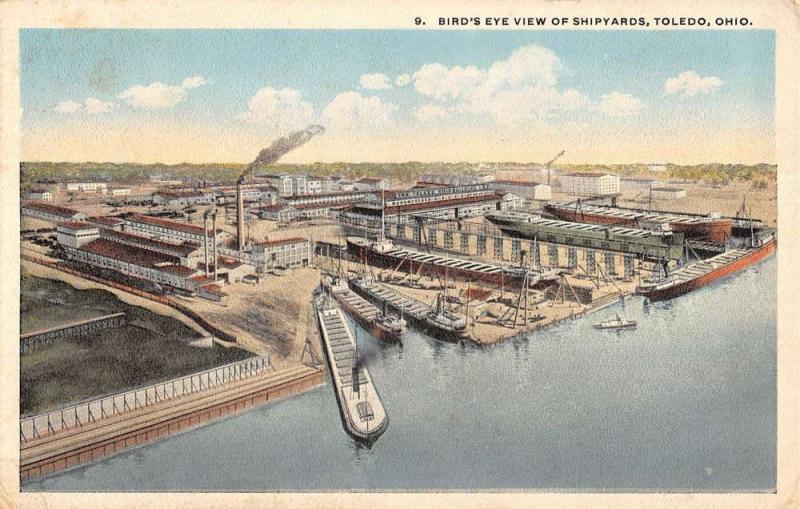 Toledo Ohio Shipyards Birdseye View Antique Postcard K18266