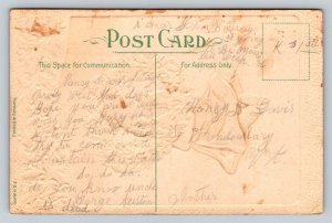 Christmas Greetings Girl With Wreath   Postcard