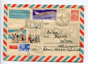 408899 USSR 1967 Aksamit airline Zurich airport air mail sending recept