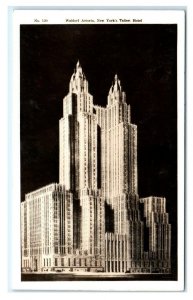 RPPC  NEW YORK, NY ~ Tallest Hotel WALDORF ASTORIA at Night 1930s  Postcard