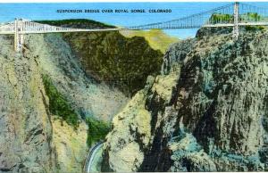 (2 cards) Highest Automobile Suspension Bridge - Royal Gorge, Colorado Linen