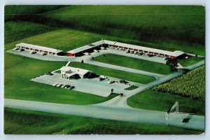 1969 Aerial View Bailey Motel & Restaurant Road Cottages Howe Indiana Postcard