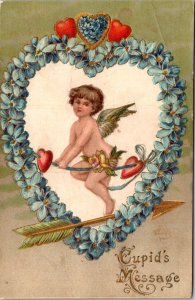 Be My Valentine Cupid With Red Hearts