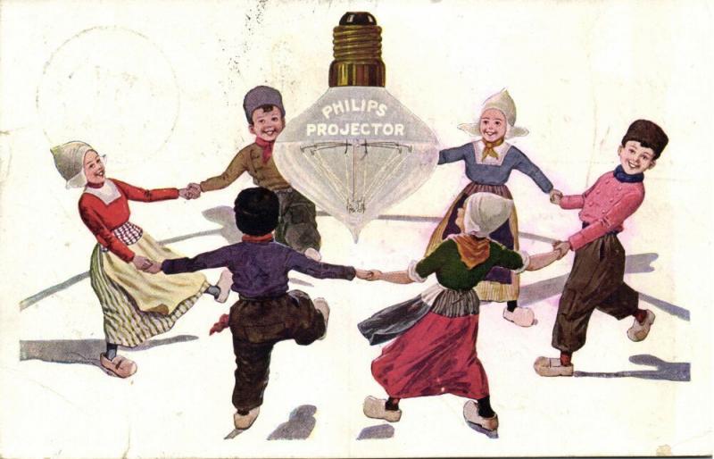 Advertising PHILIPS Projector Light Bulb Lightbulb, Dancing Dutch Costumes 1913