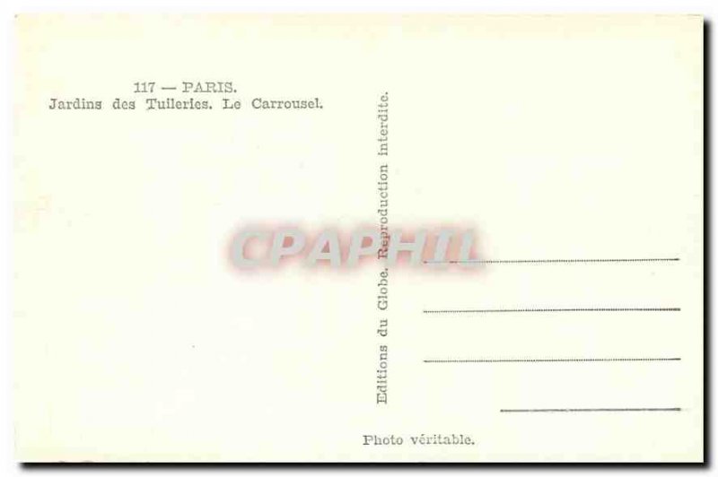 Old Postcard Paris Tuileries Gardens Carousel