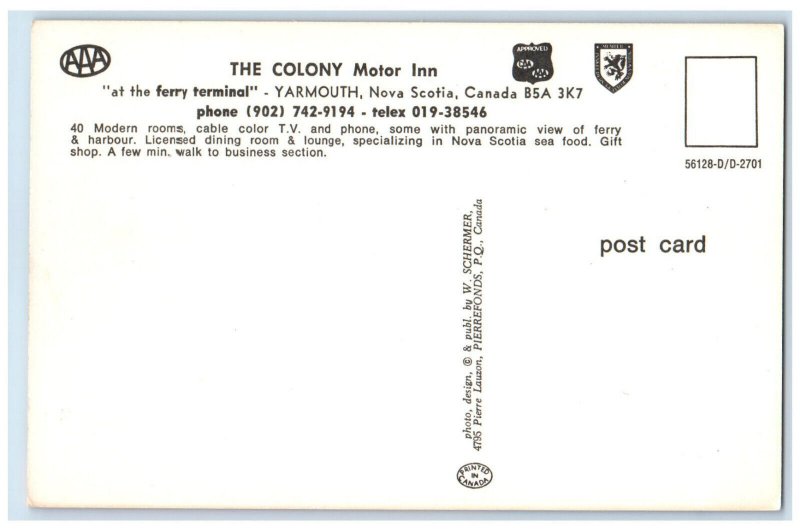 c1960's Bedroom The Colony Motor Inn Yarmouth Nova Scotia Canada Postcard