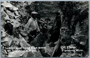 INDIAN QUARRYING PIPE-STONE PIPESTONE MN ANTIQUE REAL PHOTO PC RPPC by C.E. SOGN