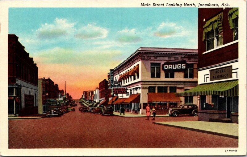 Postcard Main Street, Looking North in Jonesboro, Arkansas~2061 